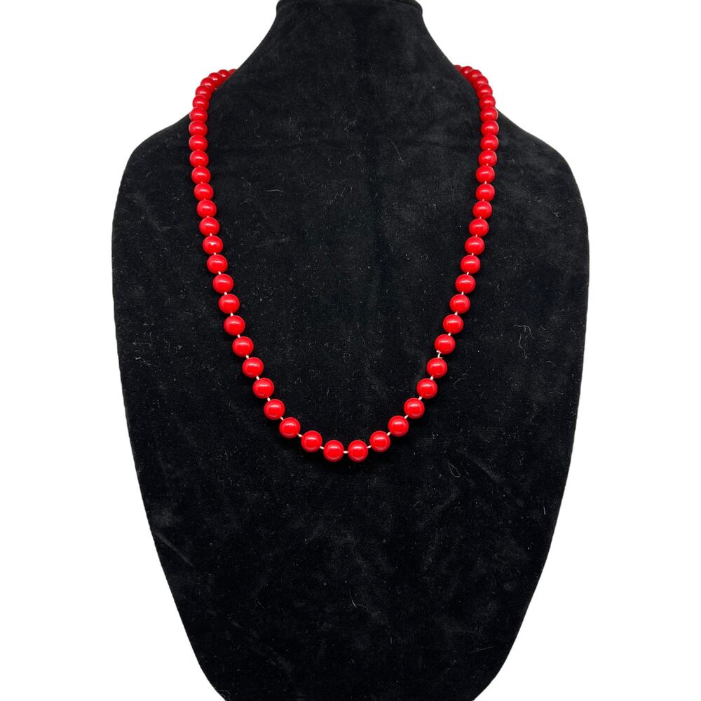 Vintage 1990s Monet Red Pearl Necklace Classic Single Strand Beaded Choker